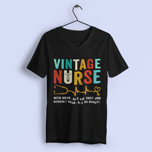 Vintage Nurse - V-Ausschnitt Vorgeschrumpfter Baumwollstoff (100%)