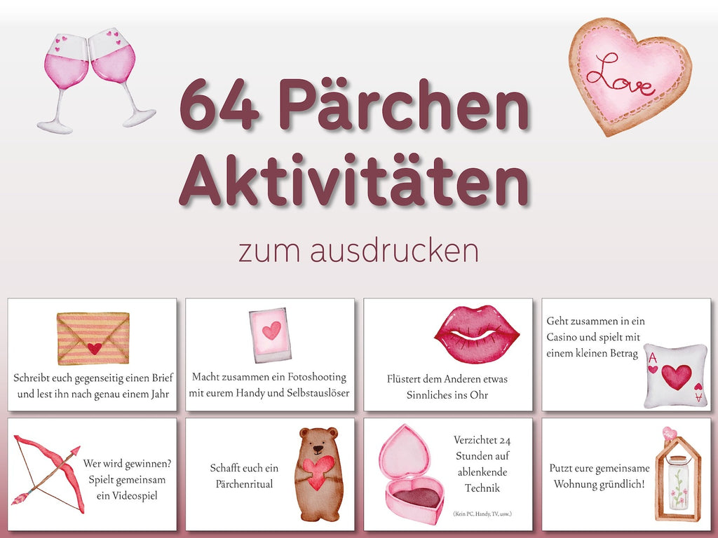 Geschenk: 64 Aktivitäten für Paare | Pärchenspiel zum Jahrestag